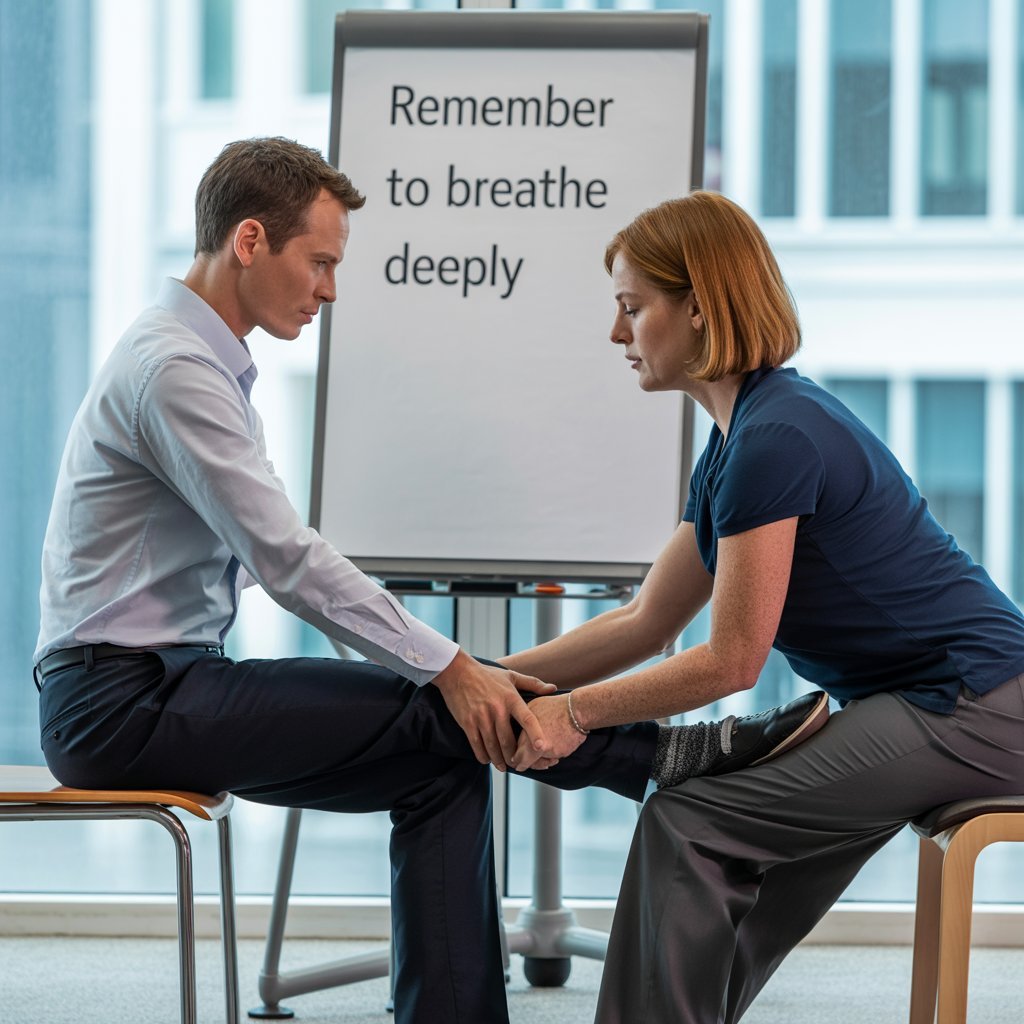 Assisted Stretch being performed on an office worker by a professional therapist