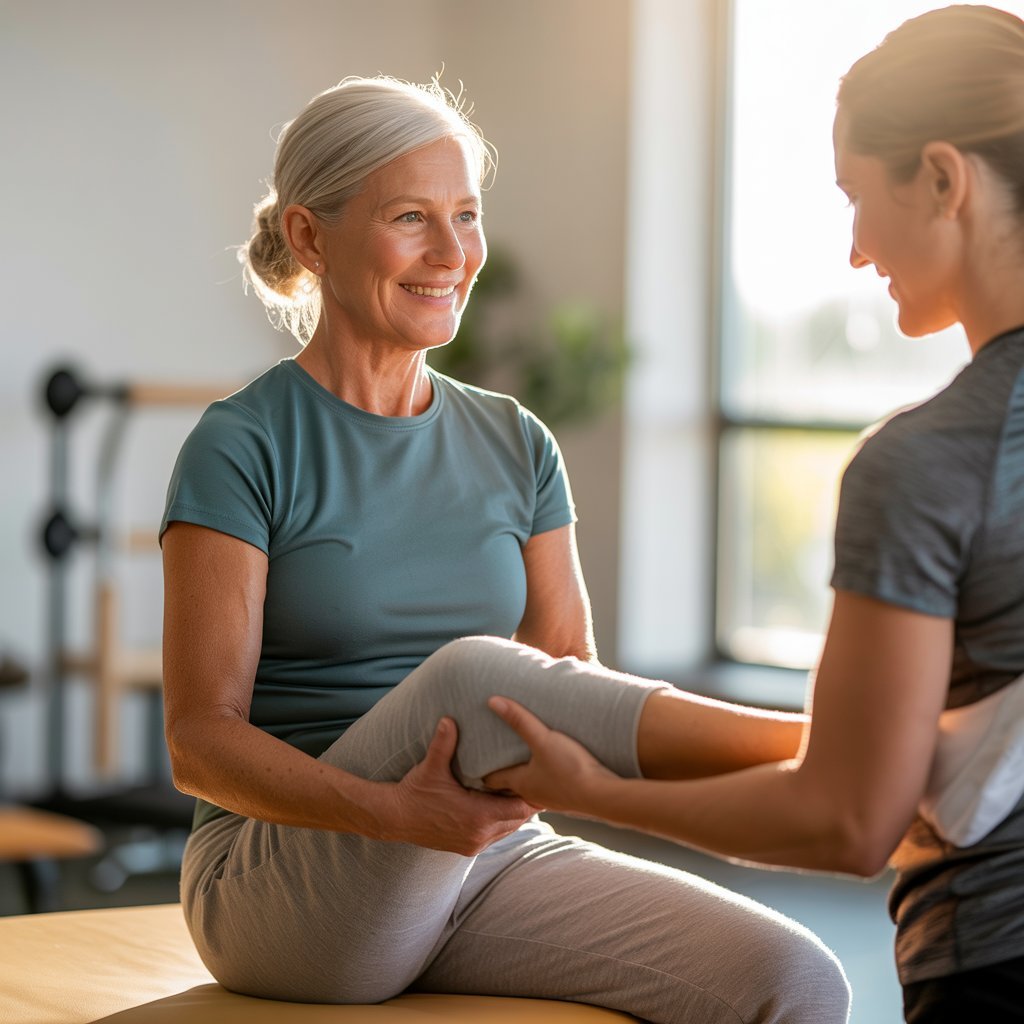 image of stretchmasters therapist providing assisted stretching to an active senior